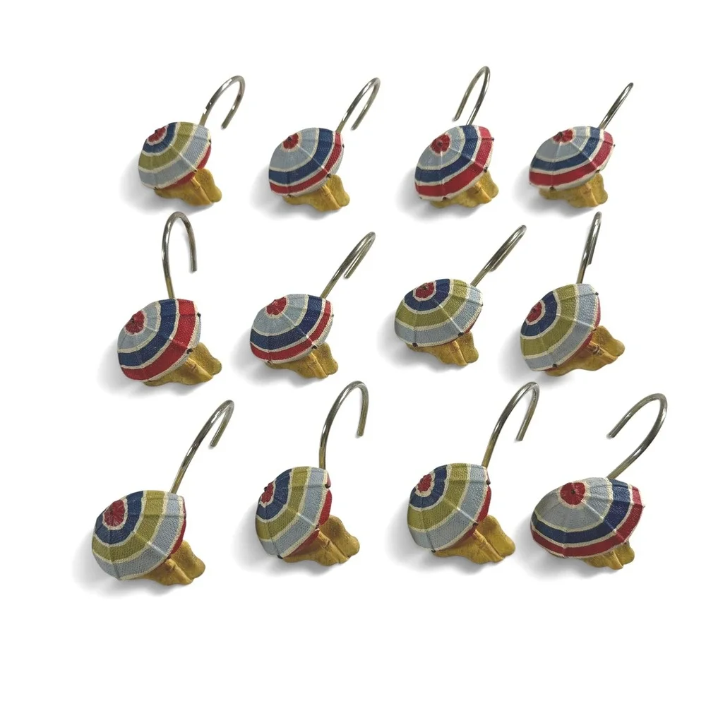 Beach Umbrella Shower Curtain Hooks Set of 12 Coastal Nautical Decor Resin Rings